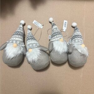 Set of Four Gray and White Gnome Plushies
